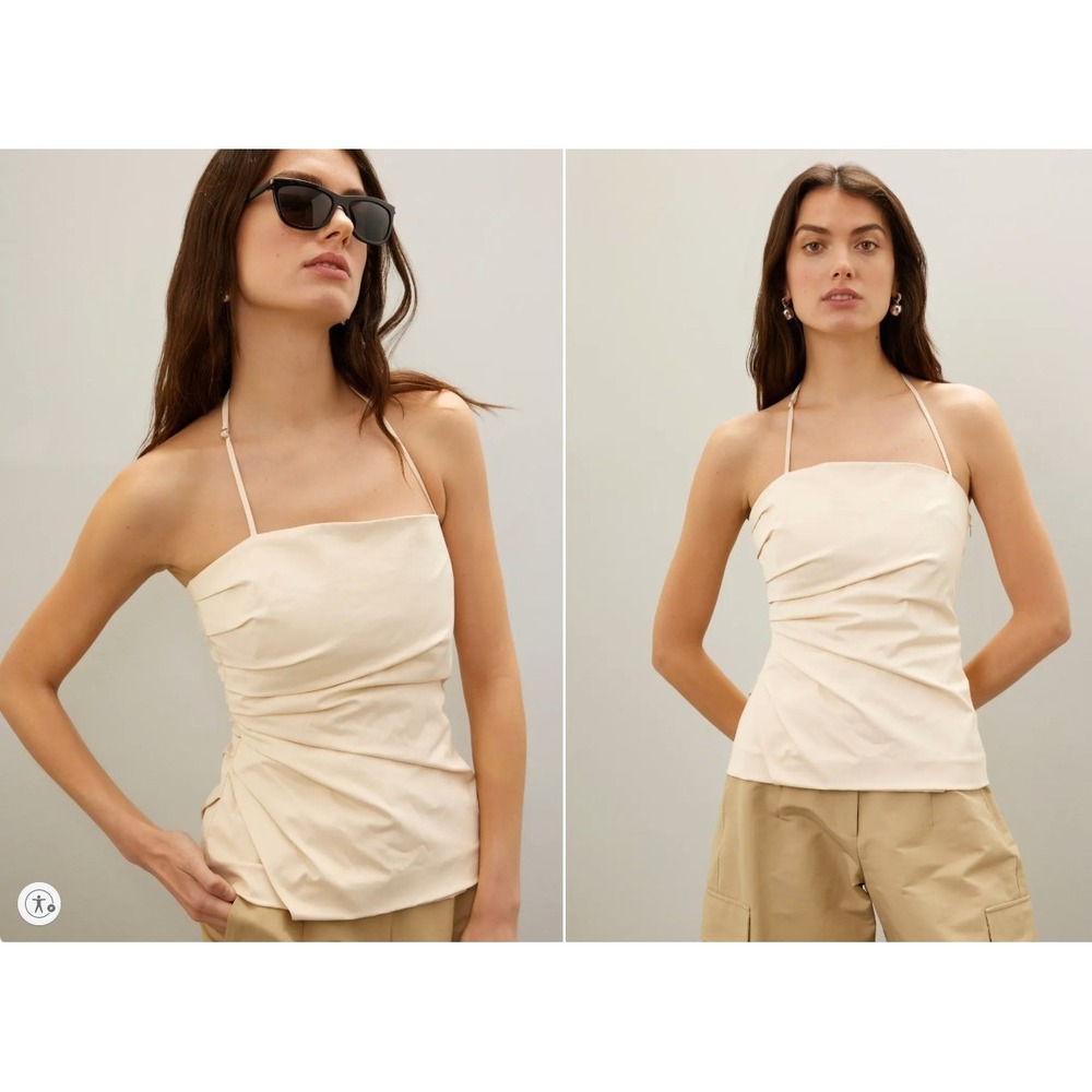 A.L.C. Cream Halter Strap Ruched Satin Blouse